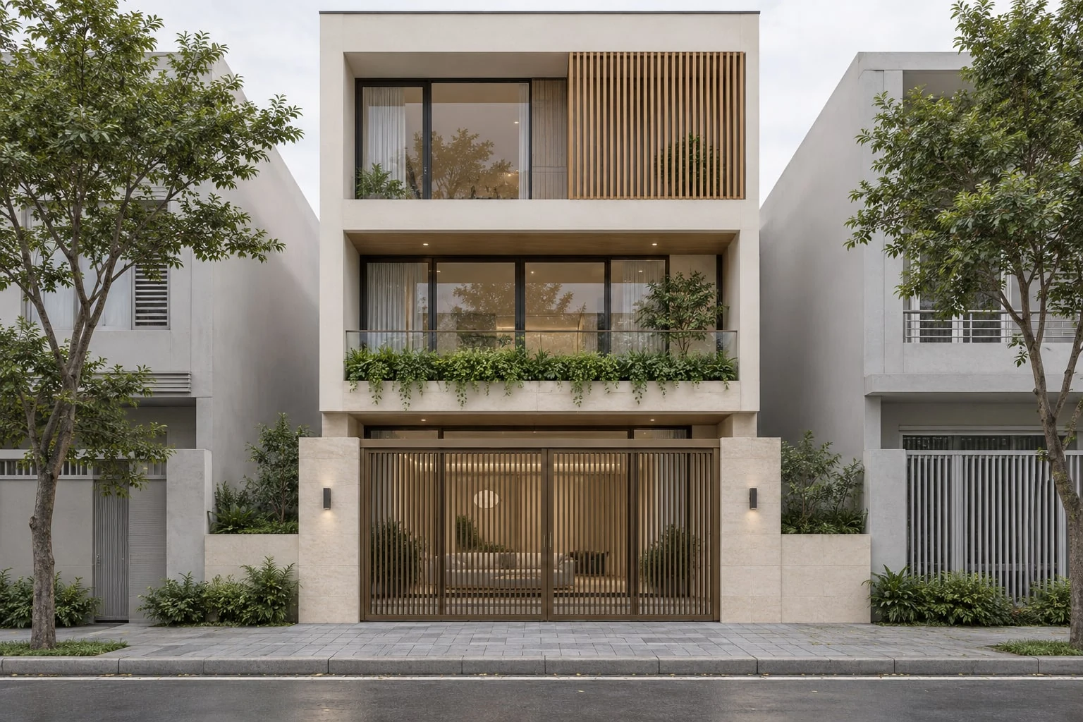 Nhà phố lệch tầng 5x18 có giếng trời