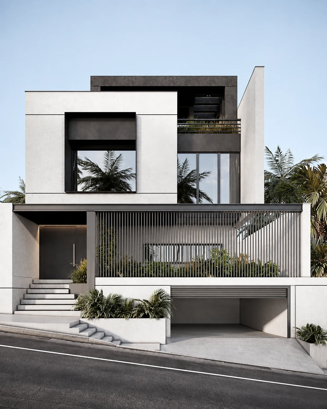 White Monochrome Slope Townhouse 6x18