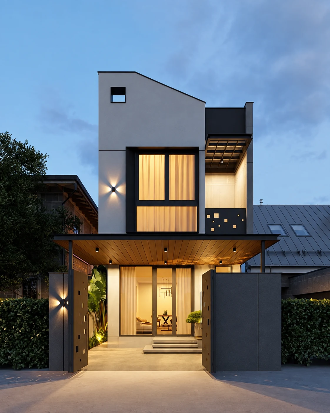 Asymmetrical Twilight Townhouse
